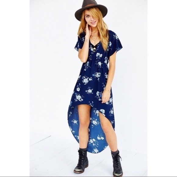 URBAN OUTFITTERS ECOTE Blue Floral High Low Dress - Picture 1 of 11